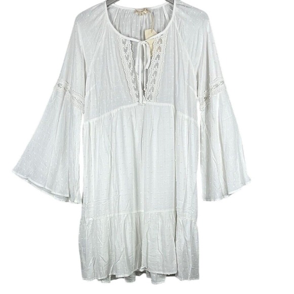 Hem & Thread Dresses & Skirts - Hem & Thread Long Bell Sleeve Bohemian Dress Womens Size Lge White‎ Lined NWT